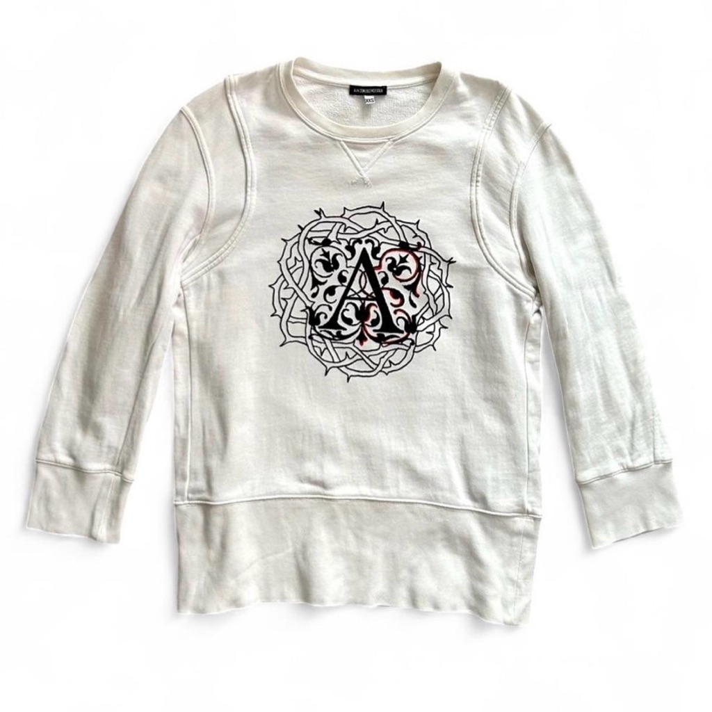 Ann Demeulemeester White Pullover Sweatshirt With Cropped Sleeves